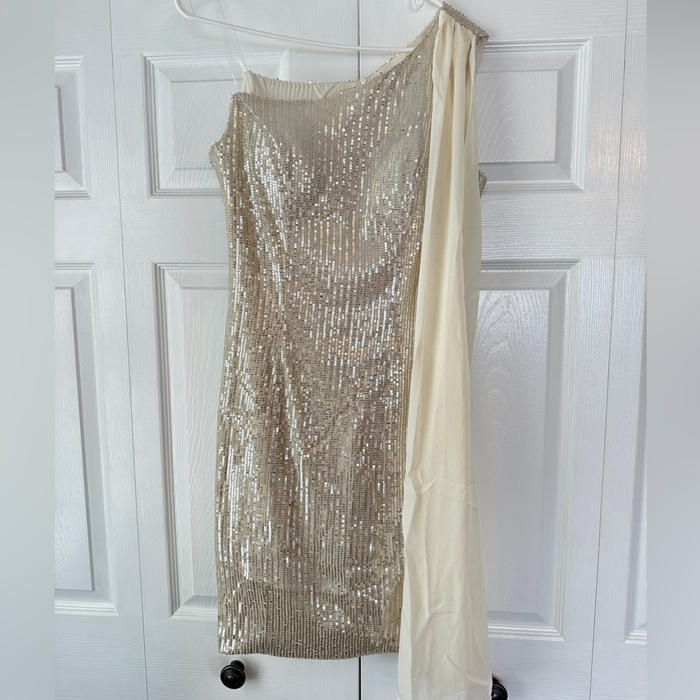 Brand New Gold sequin one shoulder dress